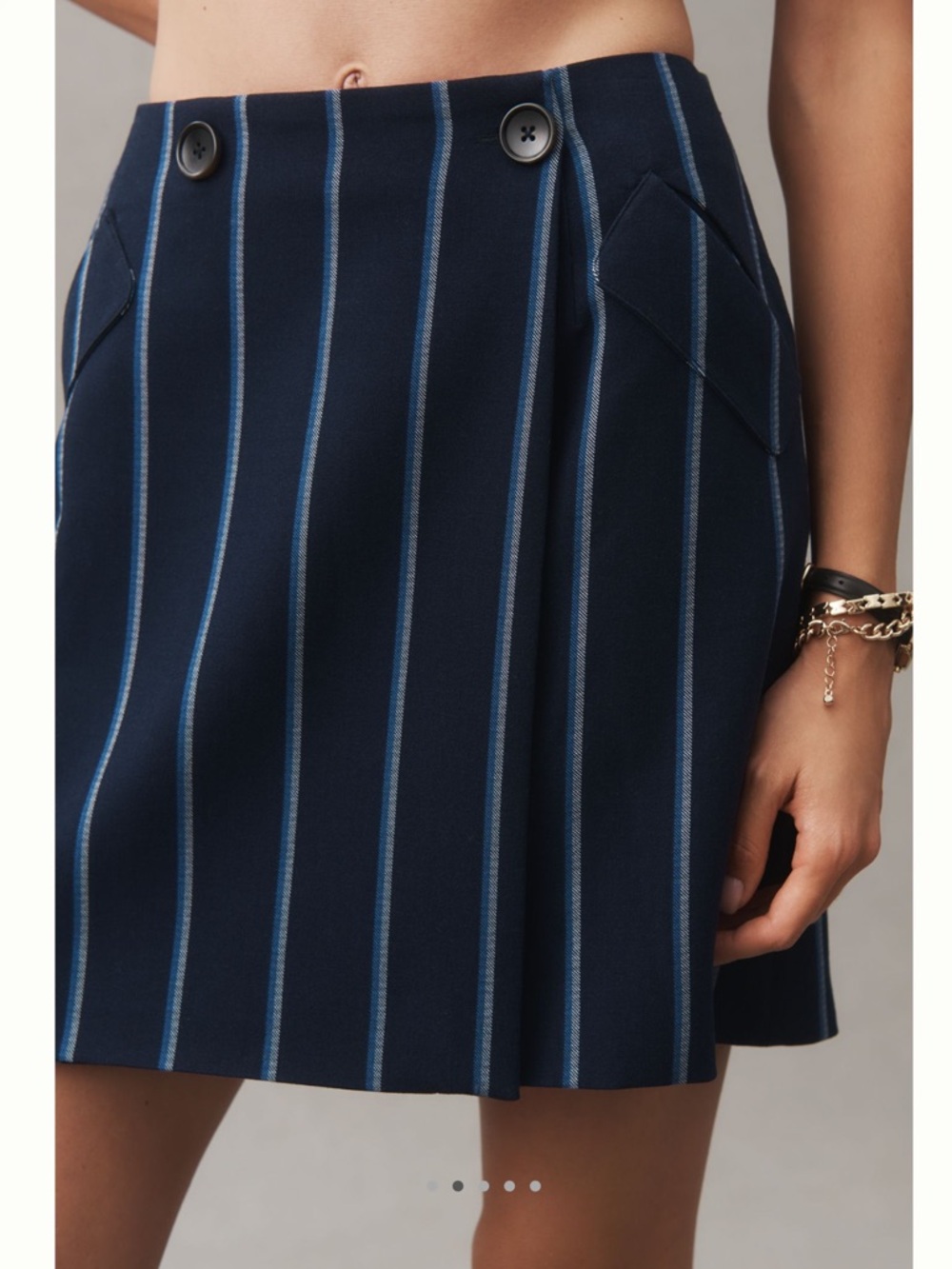 Anthropologie A-Line Mini Skirt Maeve Wrap New Navy Blue Pinstripe Small - Picture 2 of 13